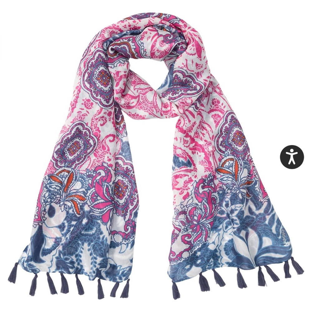 MULTI PRINT SCARF WITH TASSEL TRIM - Picture 1 of 2